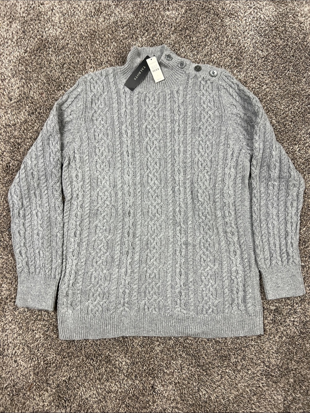 Talbots Women’s Cable Knit Sweater Button-Shoulder - Gray
